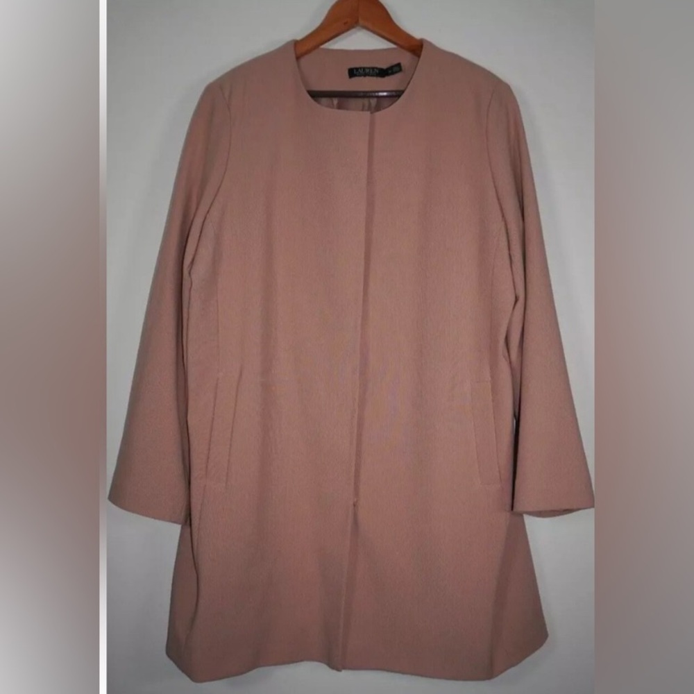 Lauren Ralph Lauren Blush Collarless Crepe Topper Coat Size XL - runs big - Picture 2 of 5